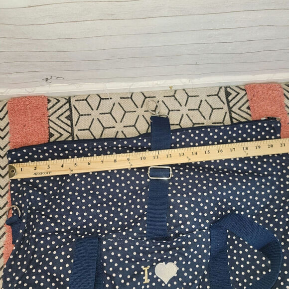 THIRTY-ONE BAGS FOLD OVER WEEKENDER BAG in NAVY DANCING DOTS "I ♡ WEEKENDS" - Picture 13 of 16